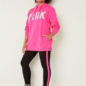 Victoria's Secret Pink ATOMIC PINK Long Sleeve Fleece Campus Hoodie